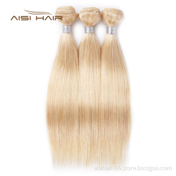 Aisi Hair Wholesale Blonde 613  Silky Straight Wave Human Hair Weave  Brazilian Human Hair 613 Bundles with Closure